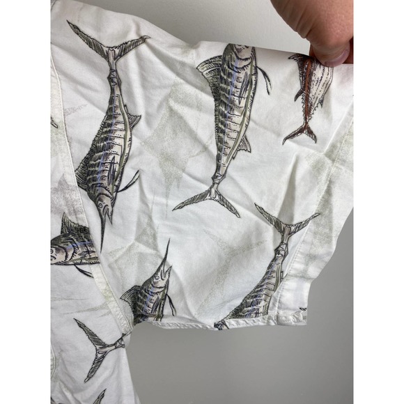 Tag & Brag All Over Print AOP Sword Fish Button Up Tee Shirt - L - Picture 7 of 12